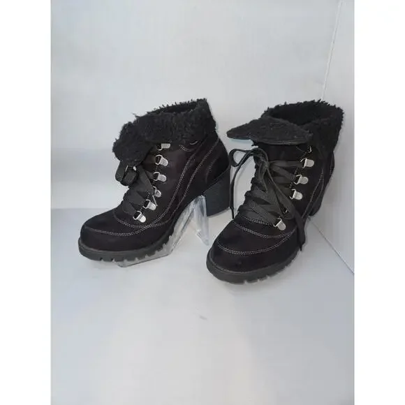 Jellypop Black Combat Ankle Boots Size 9.5M Lug Sole Heeled Sherpa Lined - Picture 5 of 14